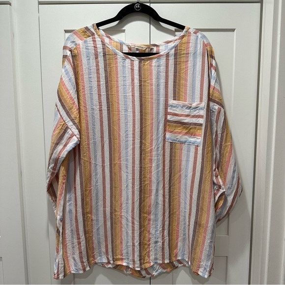 Soft Surroundings Enyo Striped Cotton Blend Top Size Extra Large - Picture 2 of 7
